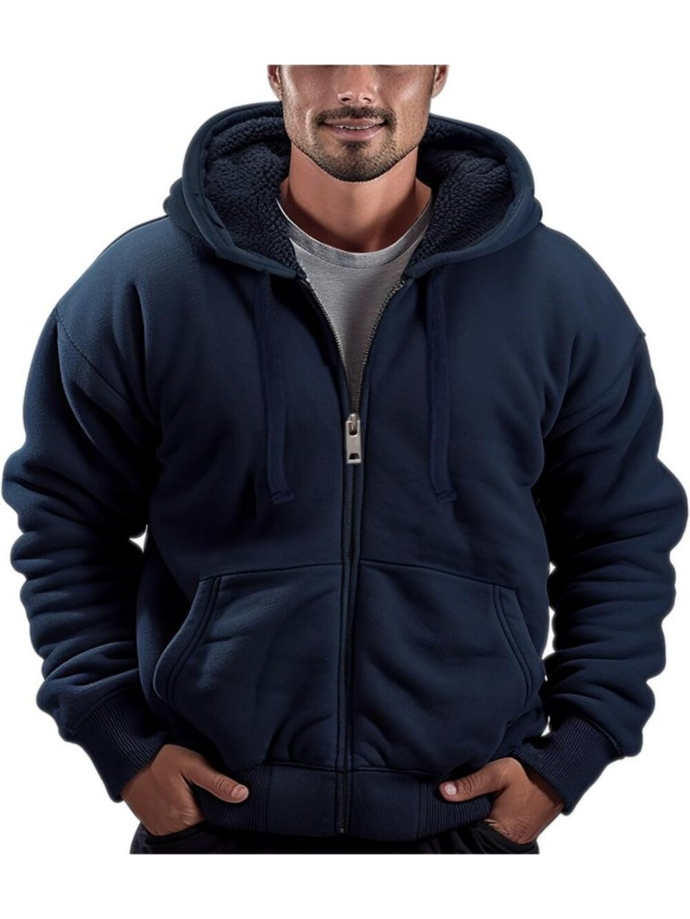 Cozy Sherpa Fleece Lined Full Zip Hoodie Jacket for Men - Warm & Stylish